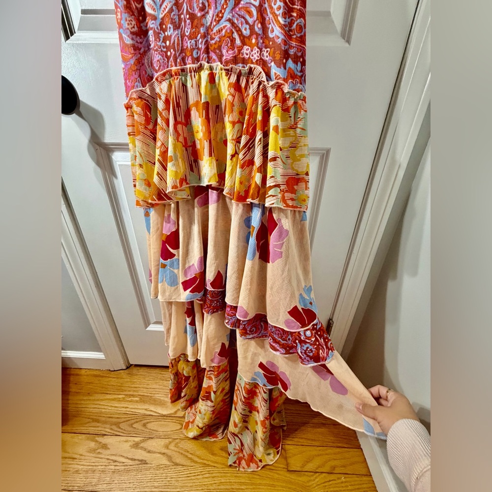 Free People Coraline Tiered Maxi Dress Boho Floral Pink Ruffle Size 0 - Picture 11 of 16
